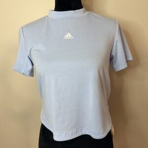 Adidas Mock Neck Cropped Tee | Blue Dawn | XS | NWT
